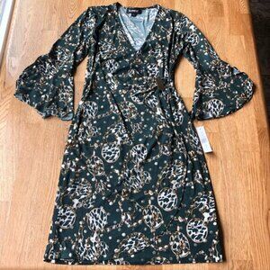 Glamour Sage Faux Wrap Dress Gold Embellished Size 6 NWT